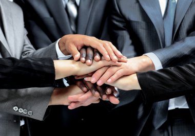 Kapat, iş, şirket, kavramı, kurumsal, anlaşma, tasarım, zemin, arkadaşlar, grup, el, el, ha