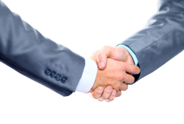 Closeup of a business hand shake between two colleagues