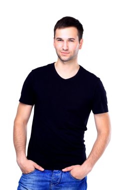 gülen - beyaz bir arka plan üzerinde izole yakışıklı casual adam