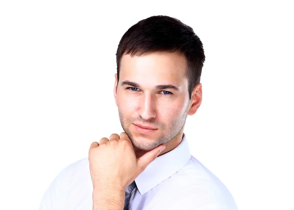 Retrato de feliz hombre de negocios sonriente, aislado sobre fondo blanco — Foto de Stock