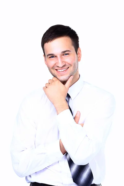 Портрет счастливого улыбающегося бизнесмена, изолированного на белом фоне — стоковое фото