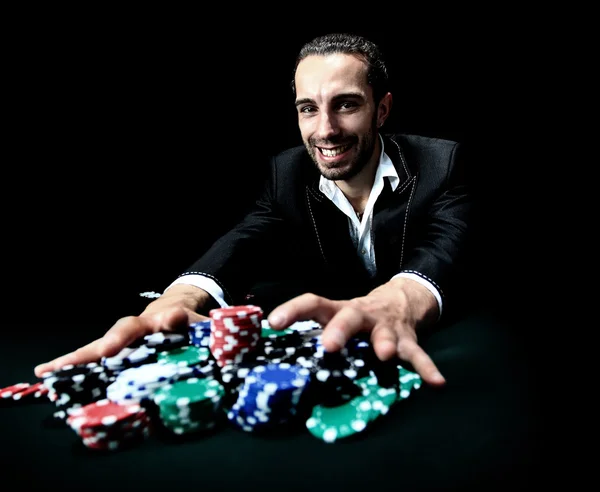 Poker player betting everything on one hand — Stock Photo, Image