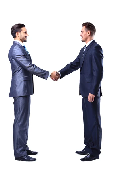 Dois homens de negócios apertando as mãos, isolados em branco — Fotografia de Stock