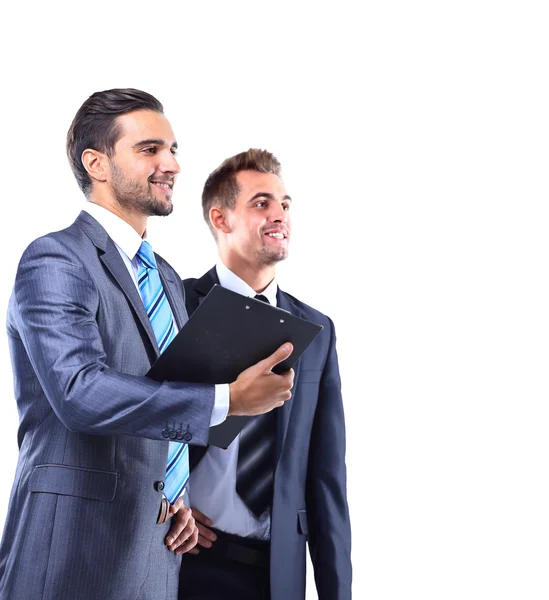 Dos hombres de negocios mirando el fondo blanco — Foto de Stock