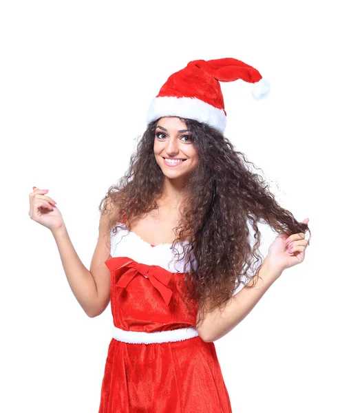 Mulher feliz bonita em roupas de Papai Noel — Fotografia de Stock