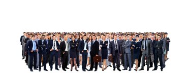 büyük bir grup üzerinde beyaz izole kişi tam uzunlukta