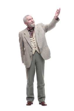 Tam boy. İş kıyafetleri içinde sıradan yaşlı bir adam. .