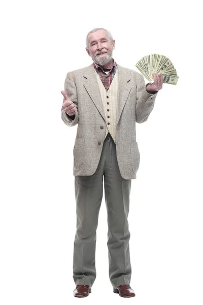 В полном росте. пожилой бизнесмен с банкнотами . — стоковое фото