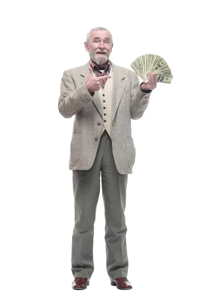 In volle groei. oudere zakenman met bankbiljetten . — Stockfoto