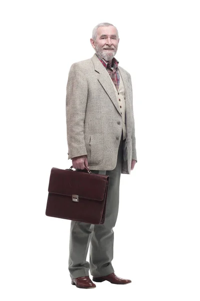 En pleno crecimiento. hombre de negocios de edad avanzada con un maletín de cuero . — Foto de Stock