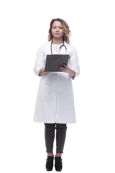 Mladá doktorka se zápisníkem. izolované na bílém — Stock fotografie