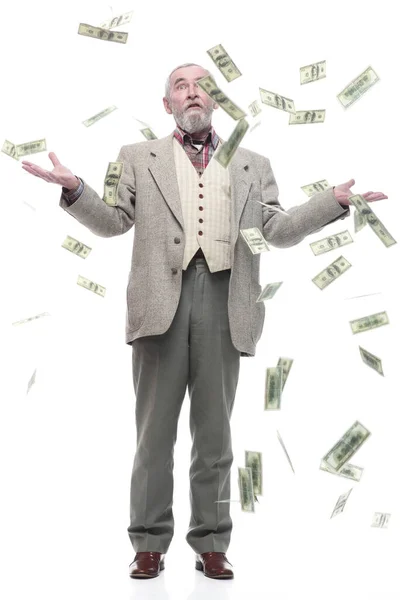 In full growth. elderly business man with banknotes . — Stock Photo, Image
