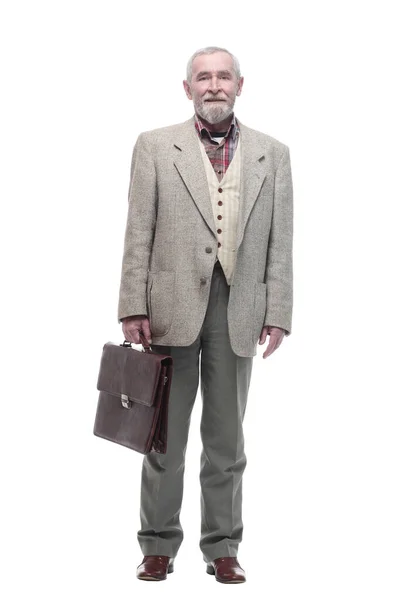В полном росте. пожилой бизнесмен с кожаным портфелем . — стоковое фото