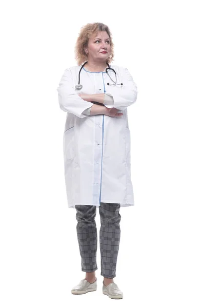I full tillväxt.senior kvinnlig läkare med stetoskop. — Stockfoto