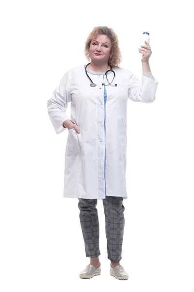 Senior female doctor with sanitizer in hand. — Stock fotografie