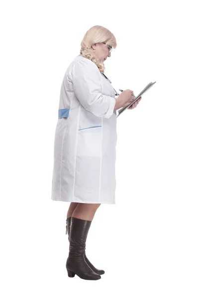 In full growth. attending physician with clipboard. — Stock Photo, Image