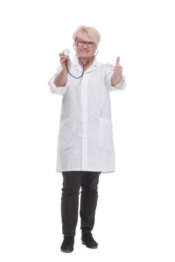 Tam gelişim. Elinde dosya olan uzman bir doktor..