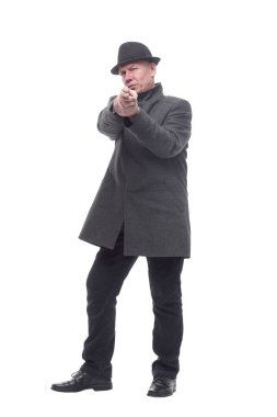 Şapkalı ve sonbahar montlu duygusal adam. .