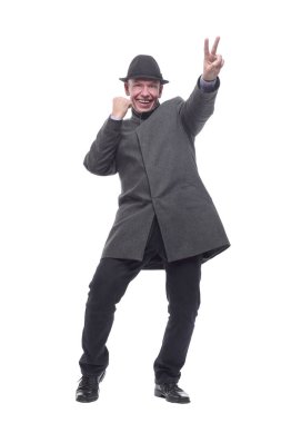 Şapkalı ve sonbahar montlu duygusal adam. .