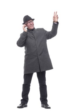 Akıllı telefonlu zeki bir adam. bir beyaz üzerinde izole