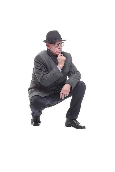 Hombre emocional en un sombrero y abrigo de otoño . — Foto de Stock