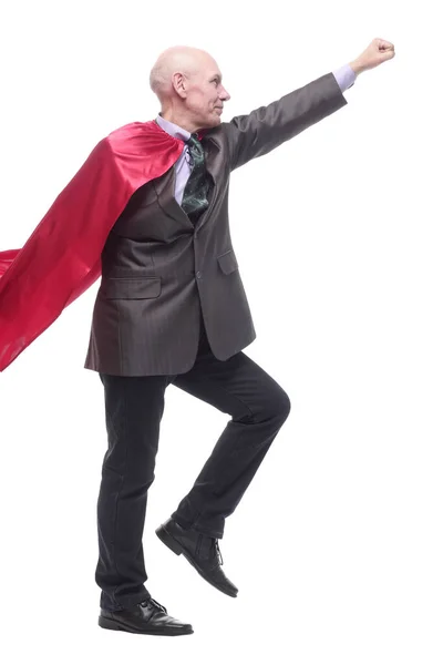 Homem de negócios com uma capa de chuva de super-heróis. isolado em um branco — Fotografia de Stock