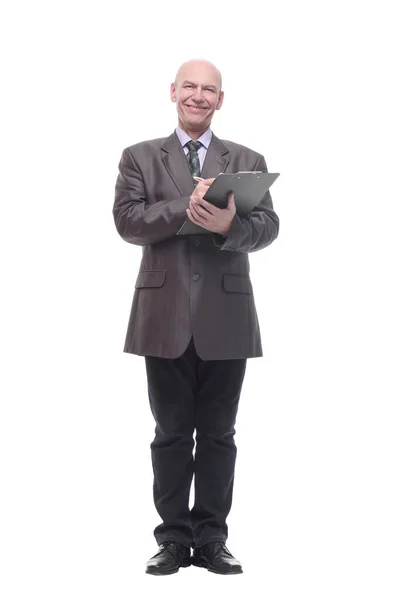 Исполнительный бизнесмен с планшетом. изолированный на белом — стоковое фото