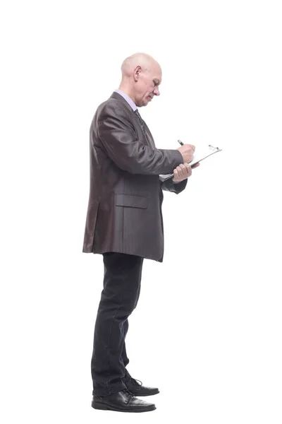 Исполнительный бизнесмен с планшетом. изолированный на белом — стоковое фото