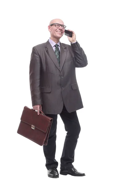 Em pleno crescimento.sorridente homem de negócios com um smartphone. — Fotografia de Stock