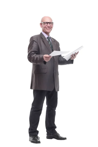 En pleine croissance. homme d'affaires avec une pile de documents. — Photo