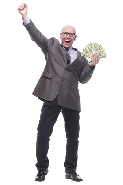 In full growth. happy business man with dollar bills. — Stock Photo, Image