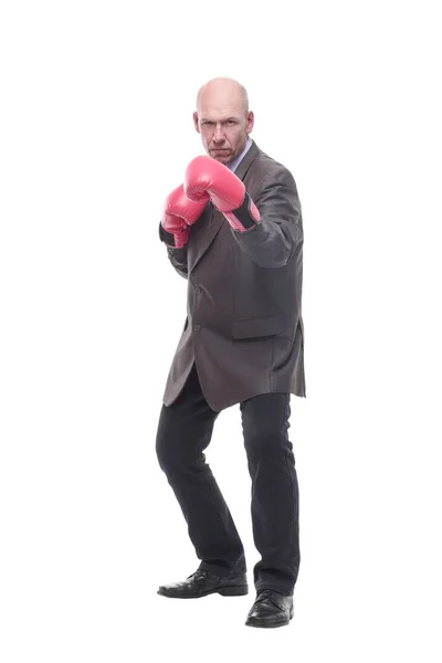En pleno crecimiento. hombre de negocios en guantes de boxeo. — Foto de Stock
