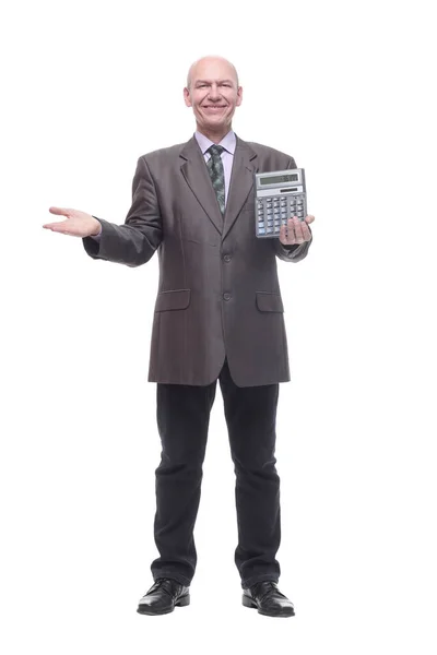 In full growth.business man with a calculator. — Stockfoto