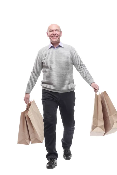 En pleine croissance. homme heureux avec des sacs à provisions. — Photo