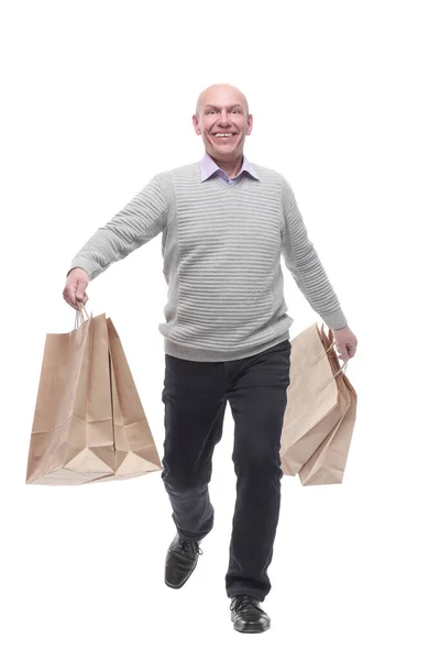 完全に成長しています。買い物袋を持った幸せな男. — ストック写真