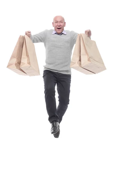 Tam gelişim. Alışveriş torbalı mutlu adam.. — Stok fotoğraf