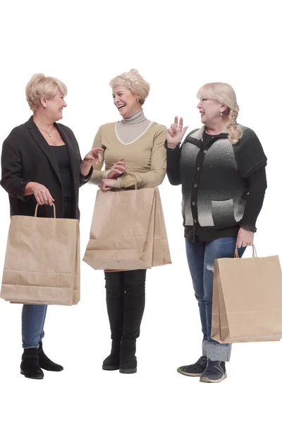 In full growth. three happy women with shopping bags. — Stock Photo, Image