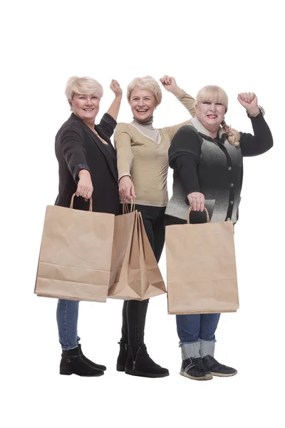 In full growth. three happy women with shopping bags. — Stock Photo, Image