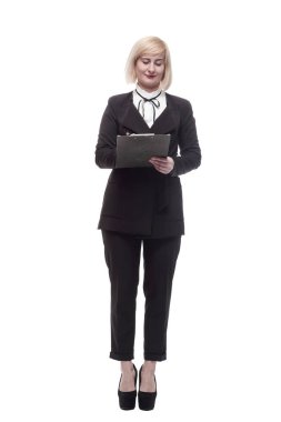 Tam gelişim. Dosyası olan kendine güvenen bir iş kadını..