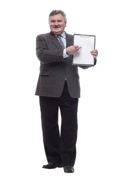 In full growth.friendly business man with clipboard . — Stock Photo, Image