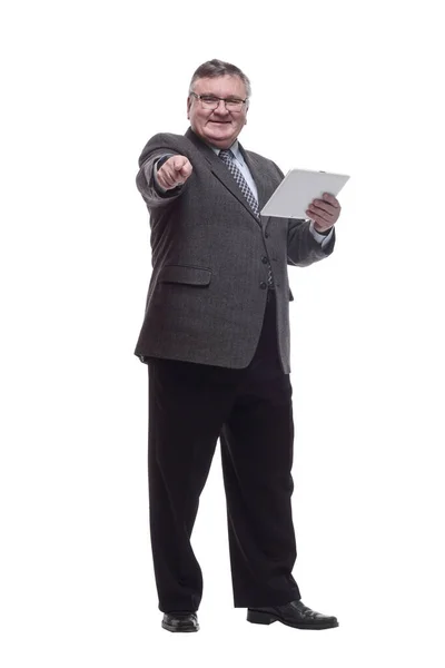 Sorridente homem de negócios com um tablet digital. — Fotografia de Stock