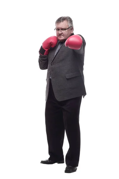 Em pleno crescimento. homem de negócios em luvas de boxe vermelho. — Fotografia de Stock