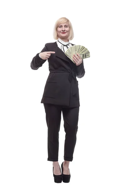 En pleno crecimiento. mujer de negocios feliz con billetes. —  Fotos de Stock