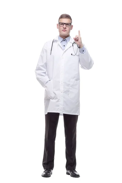 Confident young doctor with a stethoscope. isolated on a white — Stockfoto