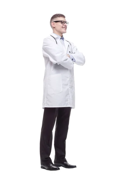 Confident young doctor with a stethoscope. isolated on a white — Stockfoto