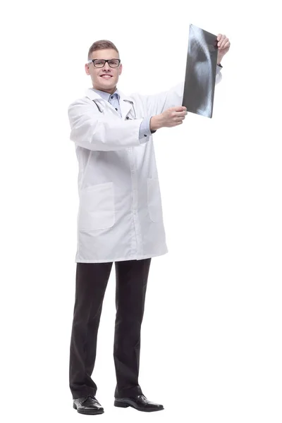 I full tillväxt. ung läkare med röntgen. — Stockfoto