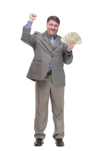 Teljes növekedésben. boldog ember dollárbankjegyekkel. — Stock Fotó