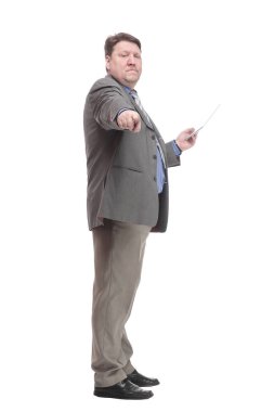 Tam gelişim. Dijital tabletli bir iş adamı.