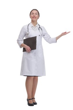 Tam gelişim. Dosyası olan kadın doktor..