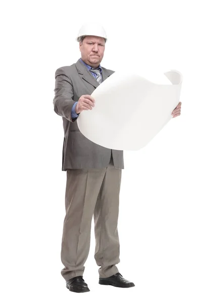 Business man with blueprint for a new project. — Stock Photo, Image